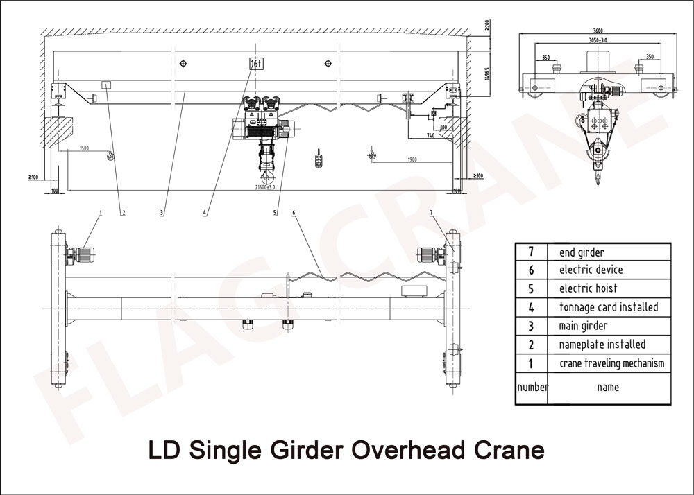 LD Single Girder Overhead Crane Drawing