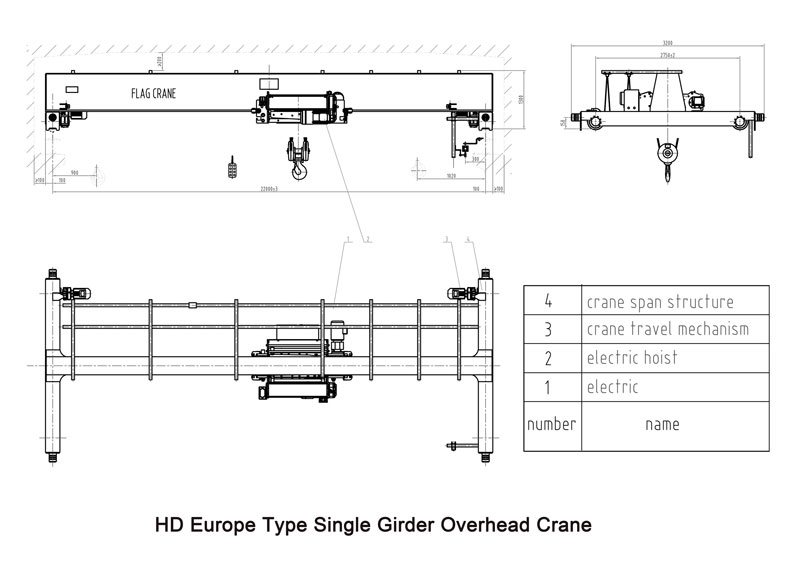 HD-Europe-Type-Single-Girder-Overhead-Crane-Drawing